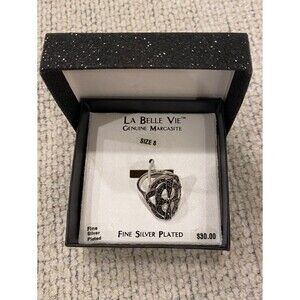 Silver Plated Ring w/ Black & Grey Stones Size 8 NWT